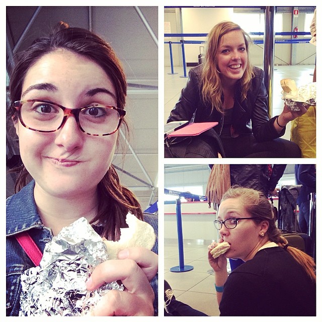 Impromtu picnic on the floor of the airport in Rome while our flight was 2 1/2 hours late.