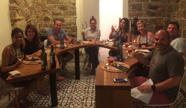 Enjoying our meal as a group after the cooking class in Barcelona!